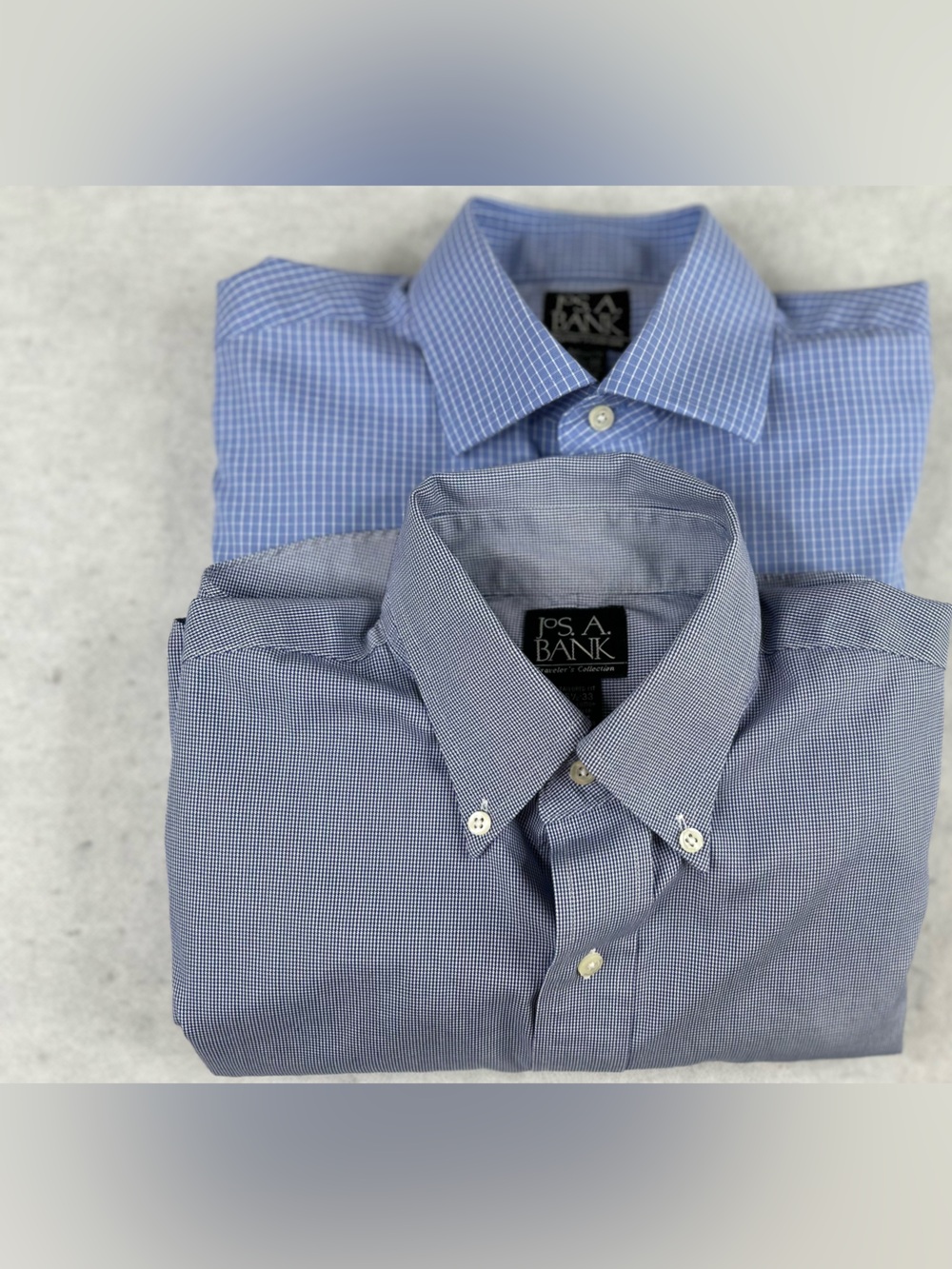 Jos A Bank Shirts Men's 15.5 Lot of 2 Blue Plaid Traveler's Collection
